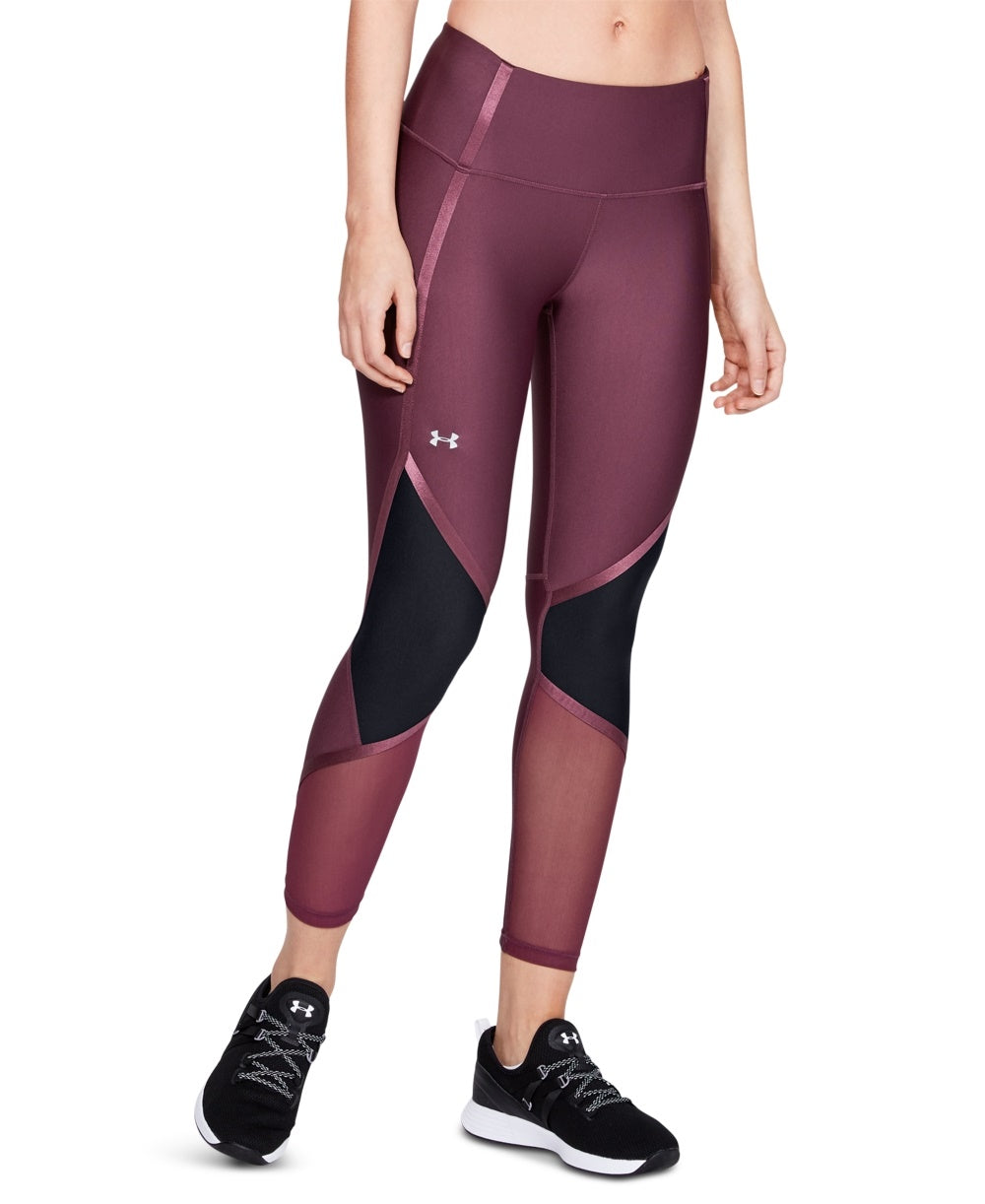 Calça de compressão Under Armour Heatgear Shine Ankle Crop feminina, roxa, tamanho X-S