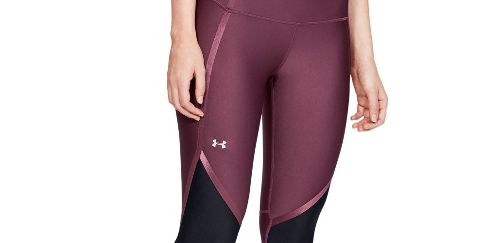 Calça de compressão Under Armour Heatgear Shine Ankle Crop feminina, roxa, tamanho X-S