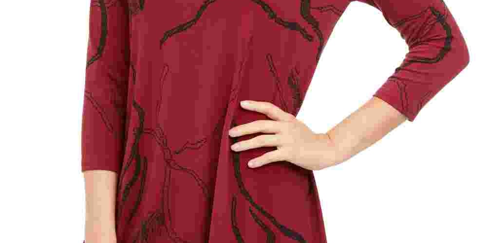 Top feminino Alfani com bainha de lenço estampado, vermelho, tamanho pequeno e pequeno