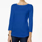Charter Club Blusa feminina com decote canoa e botões, azul, tamanho extrapequeno