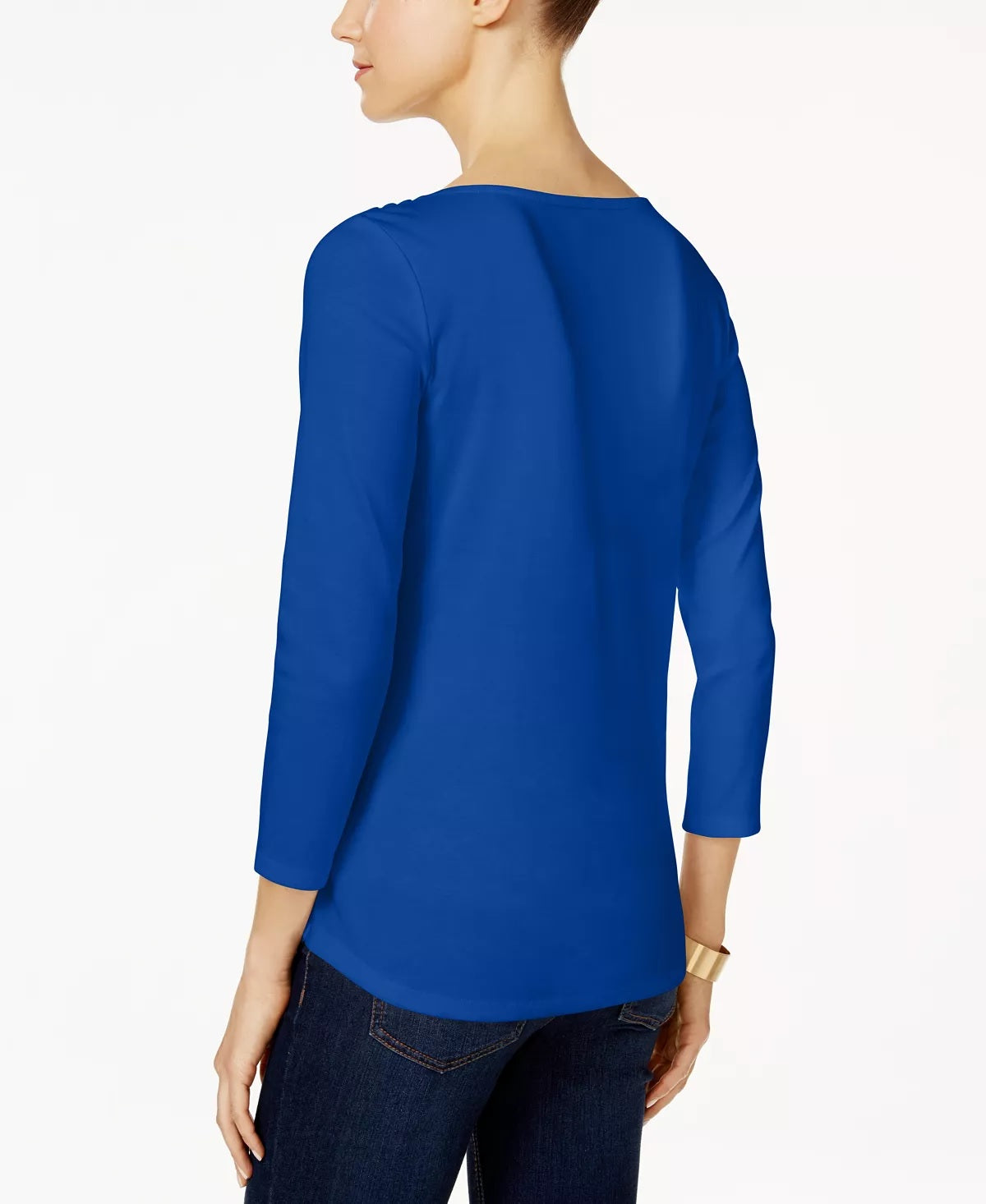 Charter Club Blusa feminina com decote canoa e botões, azul, tamanho extrapequeno