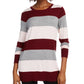 Suéter feminino Maison Jules com estampa de blocos de cores, manga comprida, gola redonda, vinho, tamanho XX-G