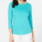 Charter Club Blusa feminina com decote canoa e botões nos ombros, azul, tamanho extragrande
