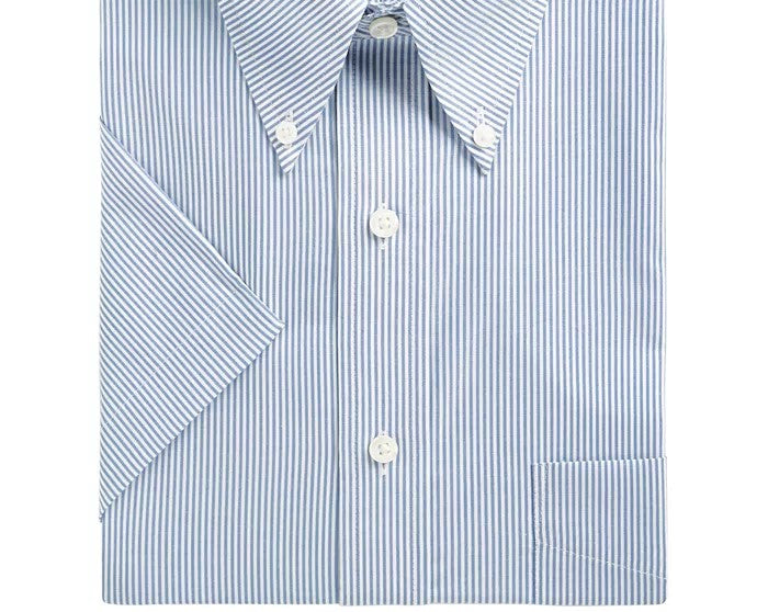 Camisa social masculina Club Room Classic/Regular Fit Stretch Bengal Stripe Manga Curta Azul Marinho Tamanho 14,5
