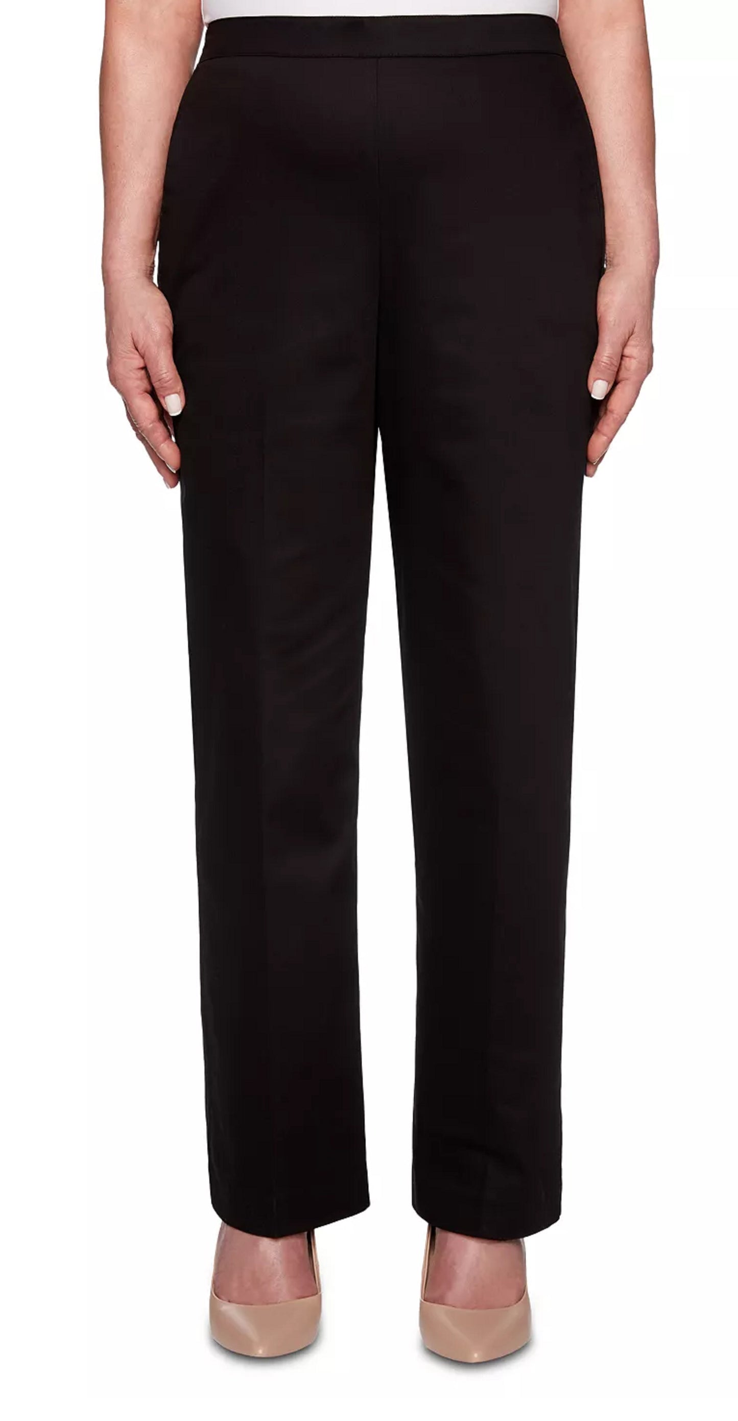 Calça feminina Alfred Dunner de cetim, preta, tamanho 10P