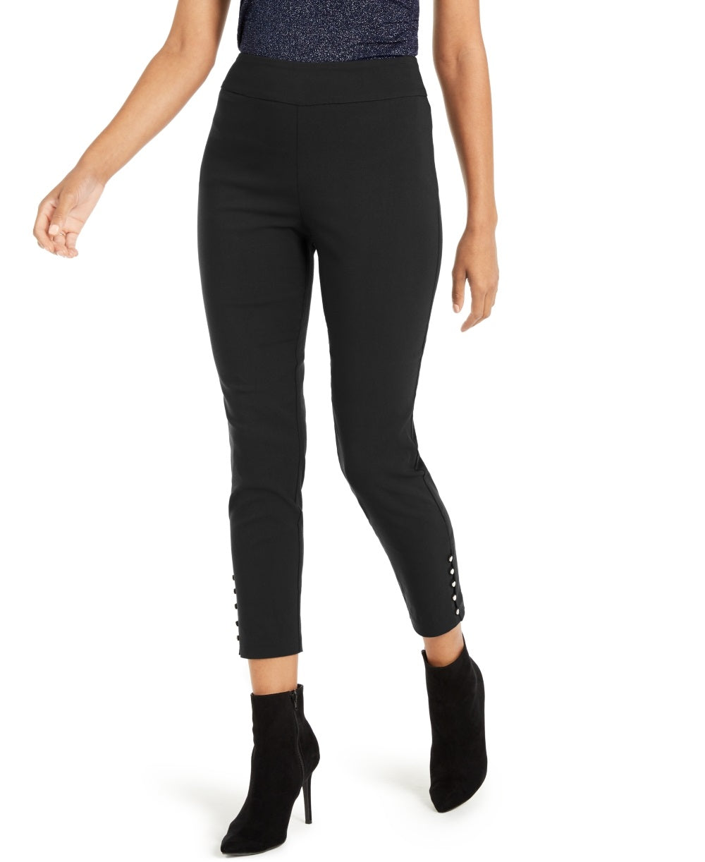 Calça cropped feminina Thalia Sodi com bainha de botão, preta, tamanho médio