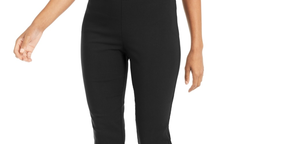 Calça cropped feminina Thalia Sodi com bainha de botão, preta, tamanho médio