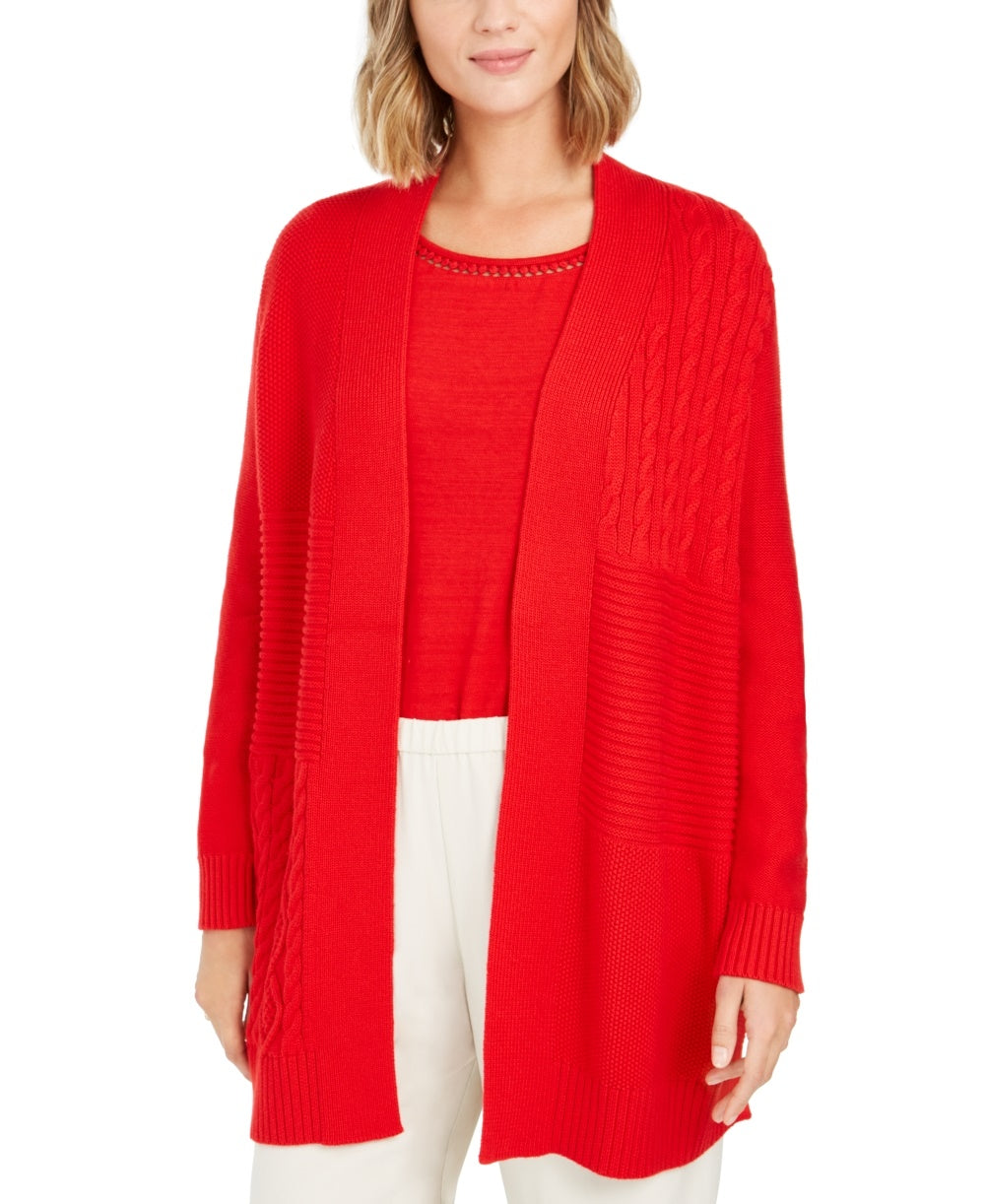 Cardigan feminino pequeno com patchwork Charter Club, vermelho, tamanho PXL