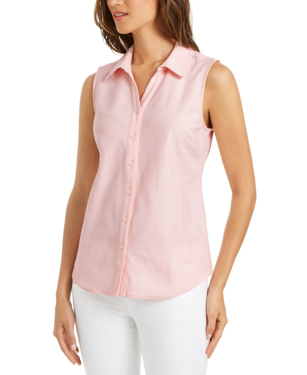 Camisa feminina sem mangas Charter Club Cotton Piquet Rosa Tamanho 6