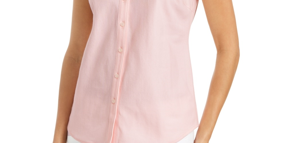 Camisa feminina sem mangas Charter Club Cotton Piquet Rosa Tamanho 6