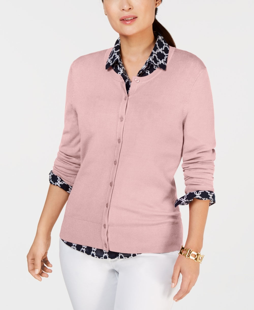 Cardigan feminino de manga comprida com botões frontais, rosa, tamanho extrapequeno, Charter Club