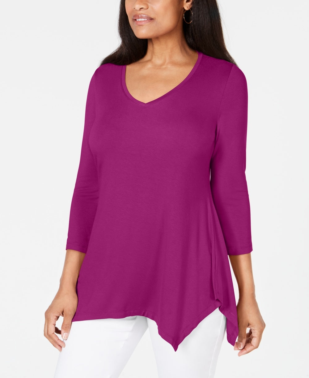 JM Collection Top feminino com decote em V e bainha em lenço, rosa, tamanho extrapequeno