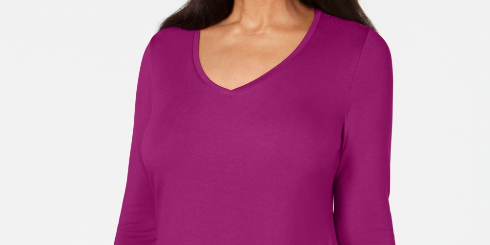 JM Collection Top feminino com decote em V e bainha em lenço, rosa, tamanho extrapequeno