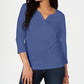 Karen Scott Top Henley de Algodão Feminino Azul Tamanho Grande