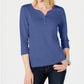 Karen Scott Top Henley de Algodão Feminino Azul Tamanho P