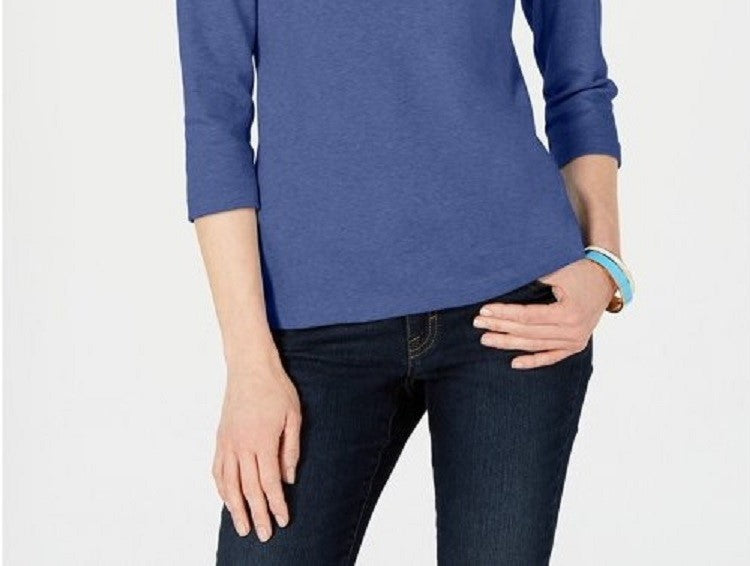 Karen Scott Top Henley de Algodão Feminino Azul Tamanho P