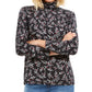 Blusa feminina Karen Scott com estampa de gola alta, preta, tamanho médio