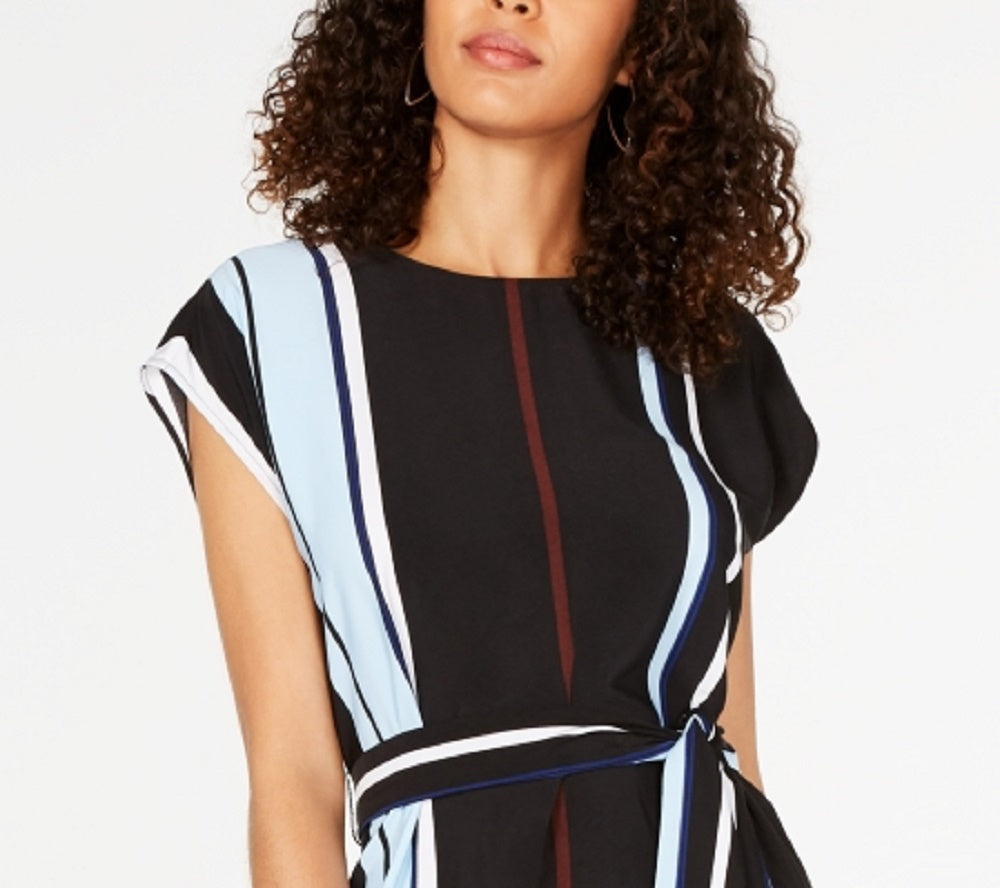 Vestido midi listrado com cinto Alfani feminino, preto, tamanho 2, pequeno
