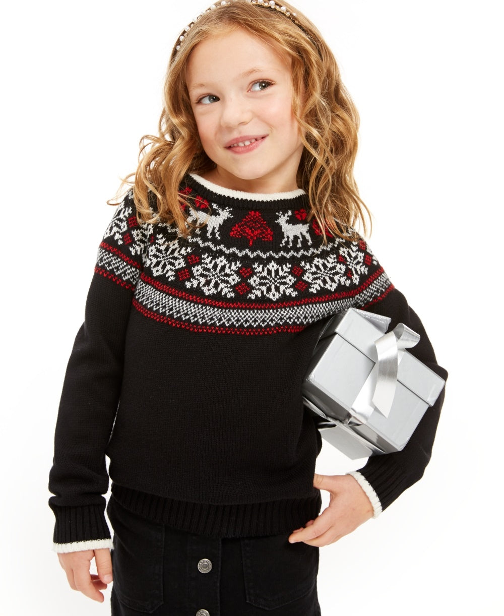 Suéter feminino Fair Isle Family para meninas, preto, tamanho 6