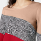 Blusa feminina Alfani com estampa de blocos de cores e mangas amarradas, preta, tamanho pequeno G