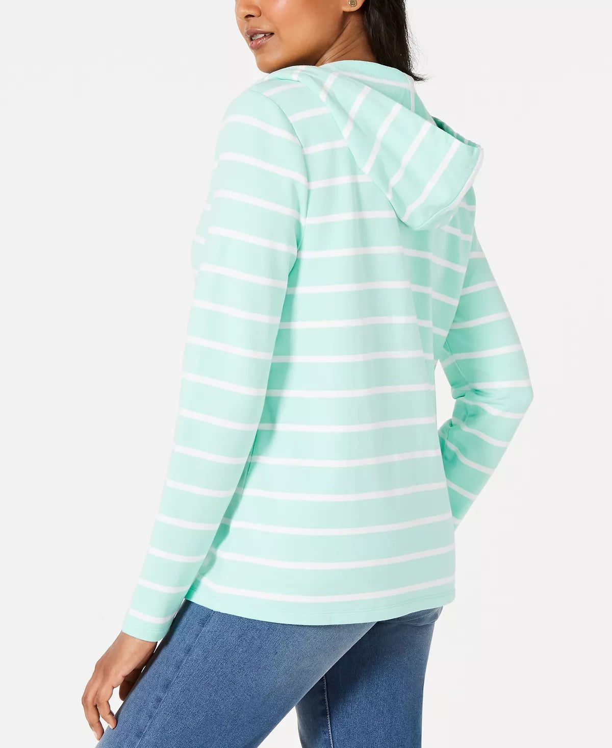 Moletom com capuz listrado e borlas feminino Charter Club, azul, tamanho extragrande