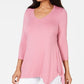 JM Collection Top feminino com decote em V e bainha em lenço, rosa, tamanho grande