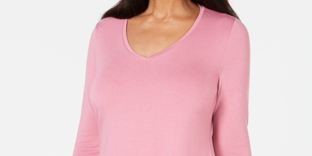 JM Collection Top feminino com decote em V e bainha em lenço, rosa, tamanho grande