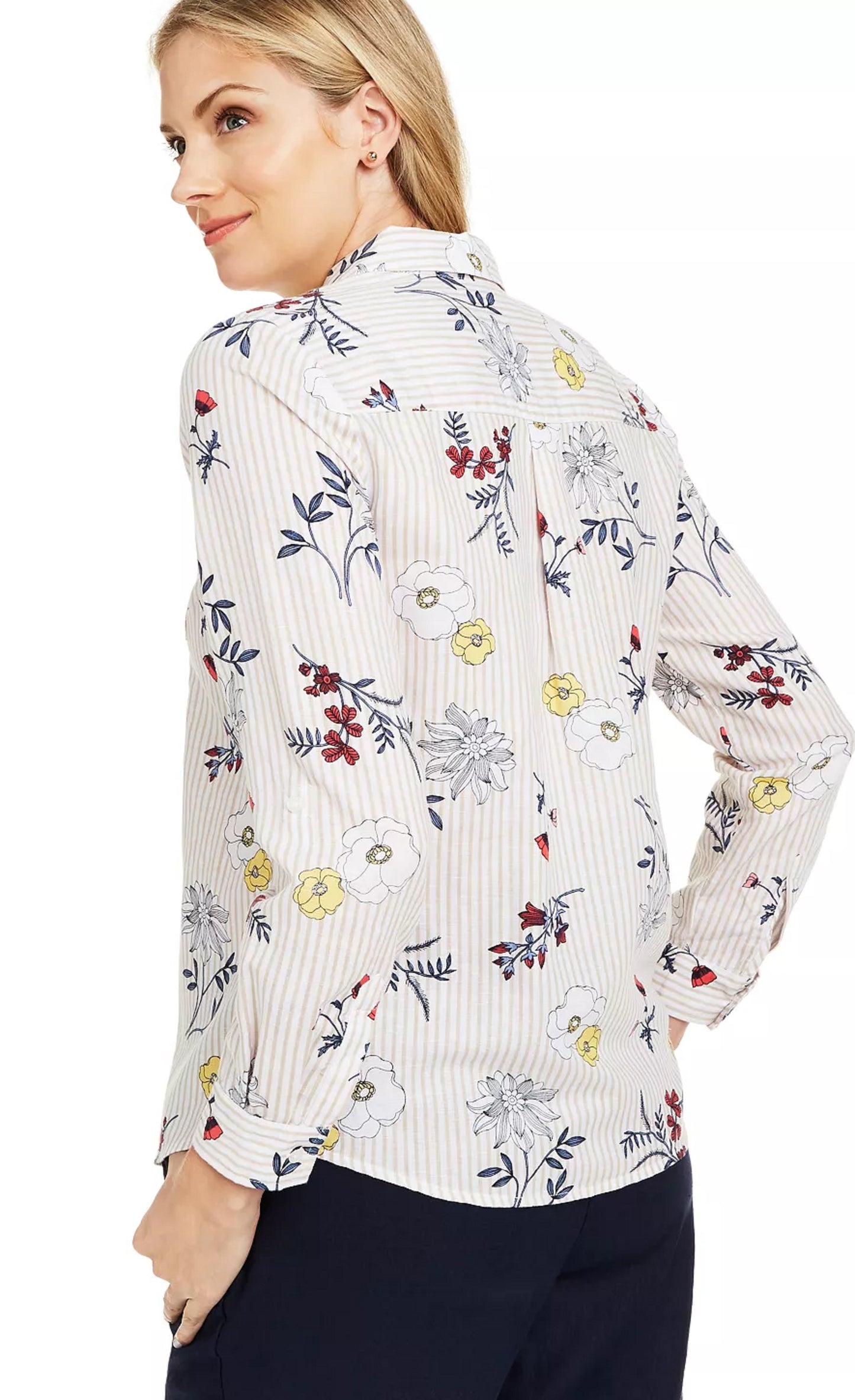 Camisa de linho com estampa floral feminina Charter Club, vermelha, tamanho XX-G