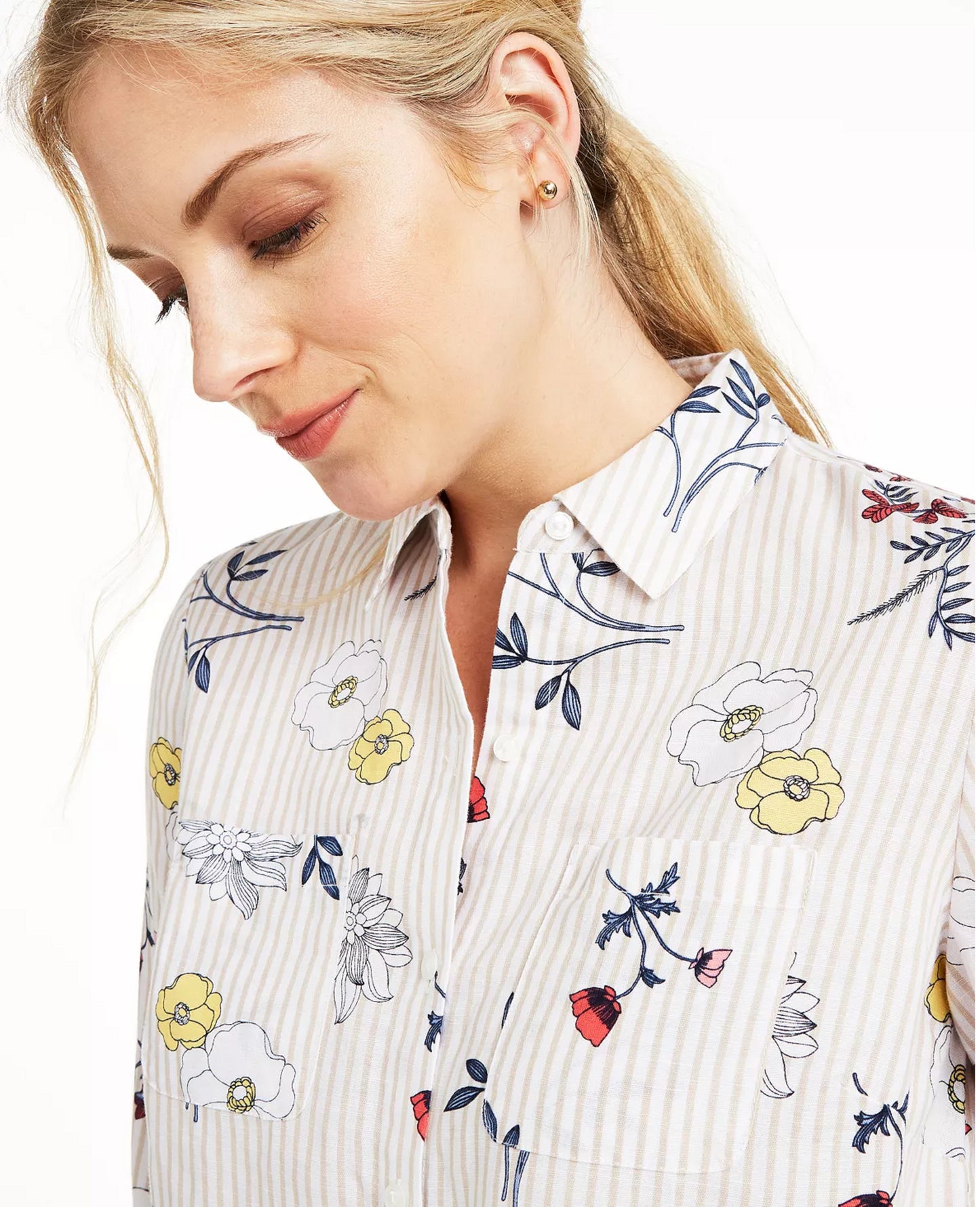 Camisa de linho com estampa floral feminina Charter Club, vermelha, tamanho XX-G
