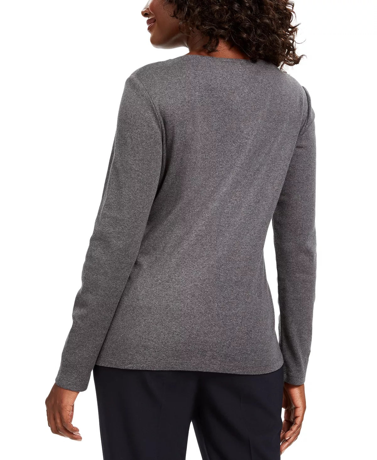 Camiseta feminina Karen Scott de algodão com estampa de Natal, tamanho P, cor carvão