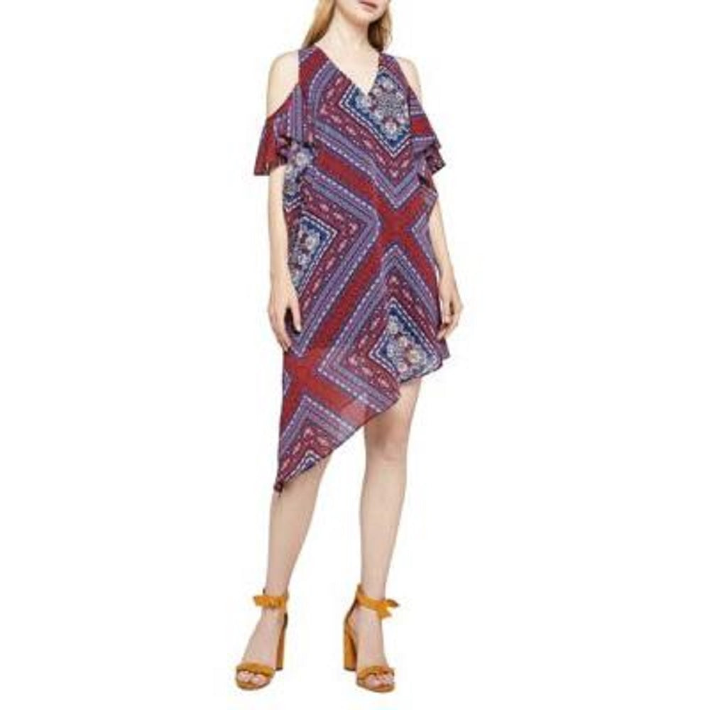Vestido de coquetel feminino estampado com ombros descobertos, tamanho médio, vermelho, BCBGeneration
