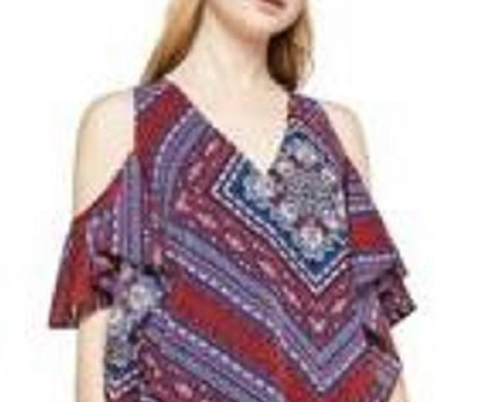 Vestido de coquetel feminino estampado com ombros descobertos, tamanho médio, vermelho, BCBGeneration