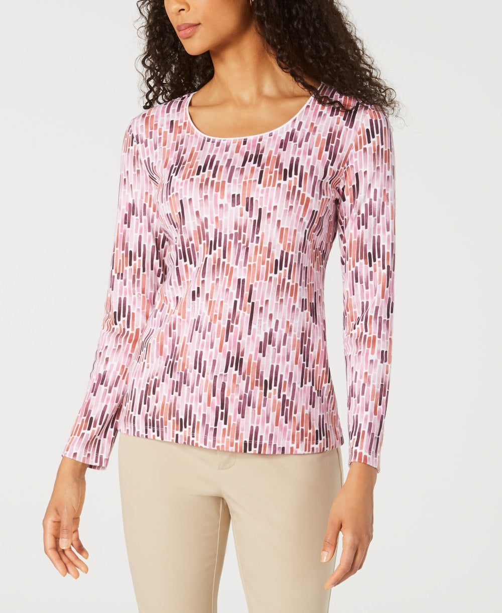 Karen Scott Blusa Feminina Estampada em Aquarela Branca/Roxa Tamanho Grande