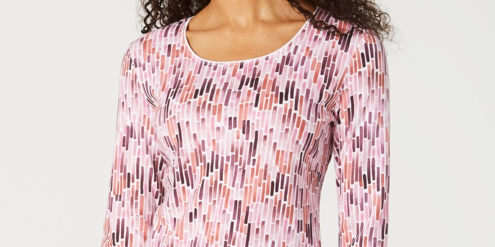 Karen Scott Blusa Feminina Estampada em Aquarela Branca/Roxa Tamanho Grande