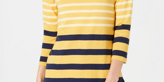 Charter Club Women's Pima Cotton Button Shoulder Stripe Top Yellow Size Large