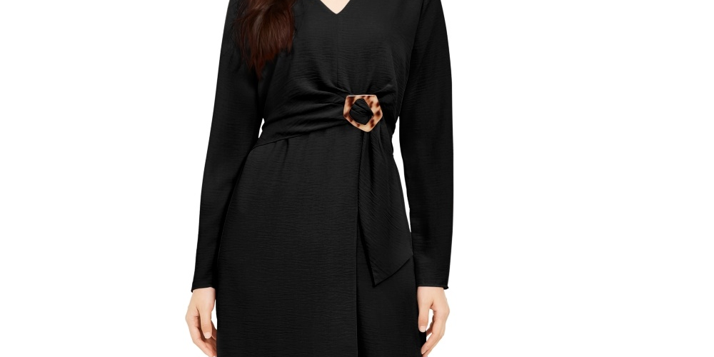 Vestido envelope falso Alfani feminino Petite Hardware, preto, tamanho 10, pequeno