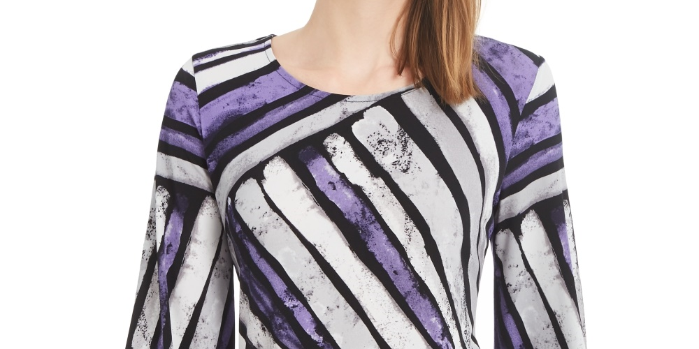 Blusa feminina Alfani Petite com estampa e bainha pontuda, roxa, tamanho PL