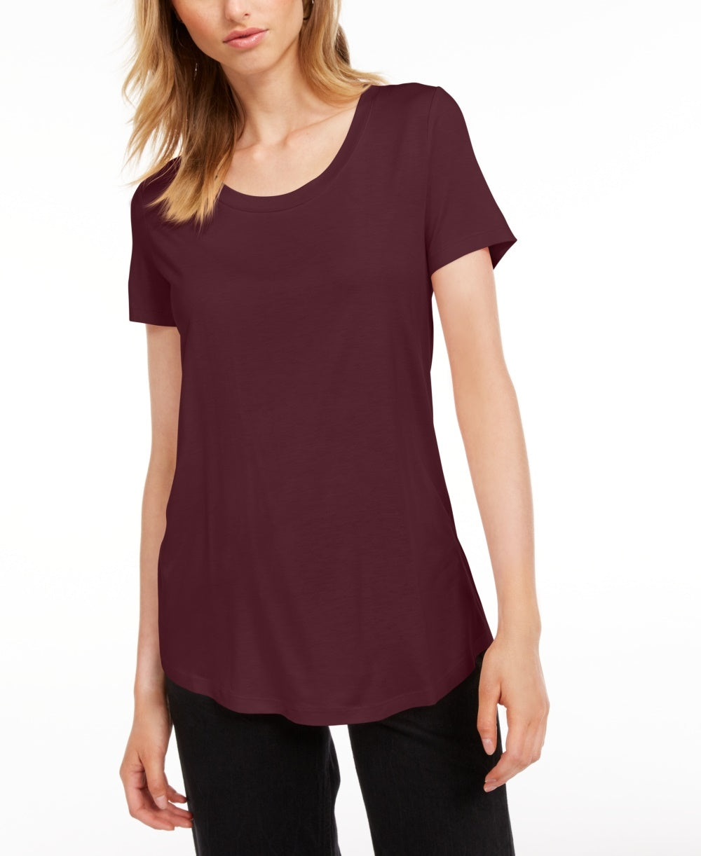 Camiseta feminina Maison Jules com decote redondo, roxa, tamanho médio