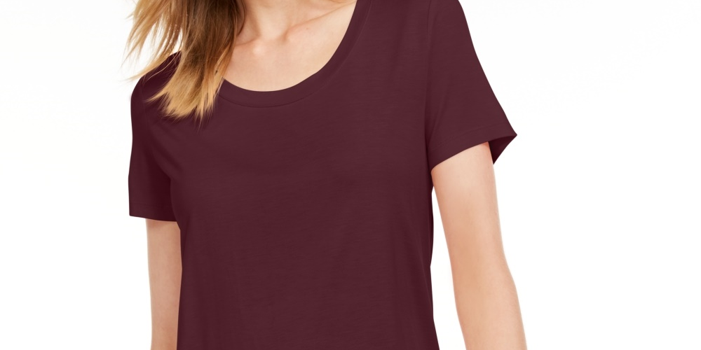 Camiseta feminina Maison Jules com decote redondo, roxa, tamanho médio