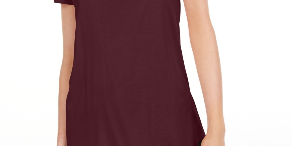 Camiseta feminina Maison Jules com decote redondo, roxa, tamanho médio