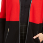 Cardigan feminino Charter Club com acabamento em couro sintético e blocos de cores, vermelho, tamanho pequeno médio