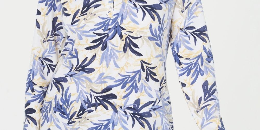 Karen Scott Blusa Feminina Estampada Gola Dividida Azul Marinho Tamanho Grande