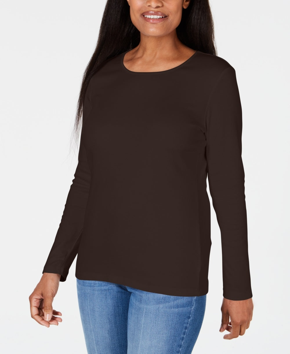 Karen Scott Blusa Feminina Decote Redondo Com Acabamento Em Cetim Preto Tamanho X-S