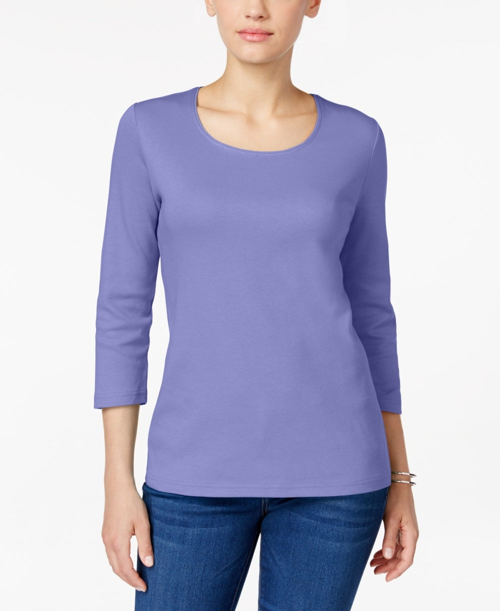 Karen Scott Blusa feminina com decote redondo, tamanho XX-G, roxa regular