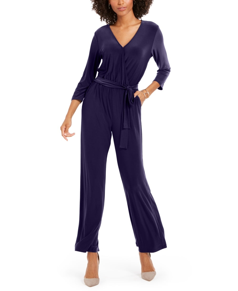 Macacão feminino NY Collection Petite com decote sobrepeliz, roxo, tamanho pequeno grande