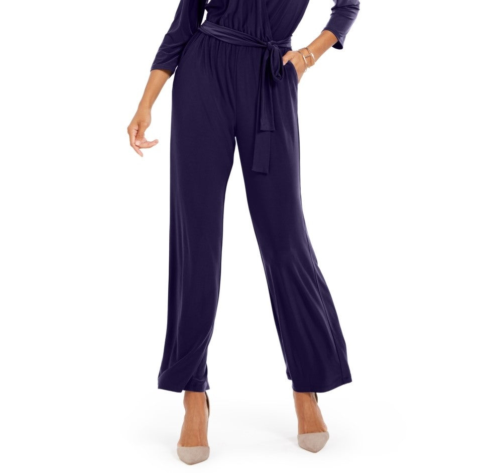 Macacão feminino NY Collection Petite com decote sobrepeliz, roxo, tamanho pequeno grande