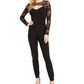Macacão feminino GUESS com manga transparente e recorte, preto, tamanho médio