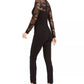 Macacão feminino GUESS com manga transparente e recorte, preto, tamanho médio