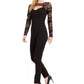 Macacão feminino GUESS com manga transparente e recorte, preto, tamanho médio