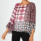 Blusa feminina Alfani com estampa e manga 3/4, gola redonda, rosa, tamanho pequeno, extragrande